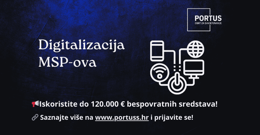 Javni poziv za digitalizaciju MSP-ova – Bespovratna sredstva do 120.000 € za modernizaciju poslovanja i digitalnu transformaciju poduzeća.
